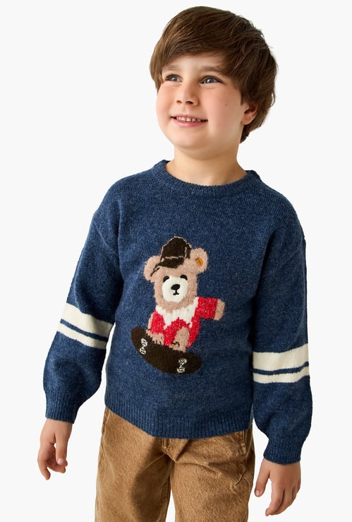 Juniors Bear Textured Sweater with Long Sleeves