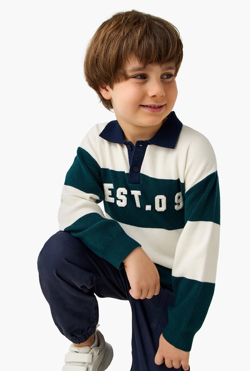 Juniors Colourblock Polo Sweater with Long Sleeves
