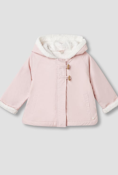 Giggles Solid Hooded Jacket with Toggle Closure and Long Sleeves