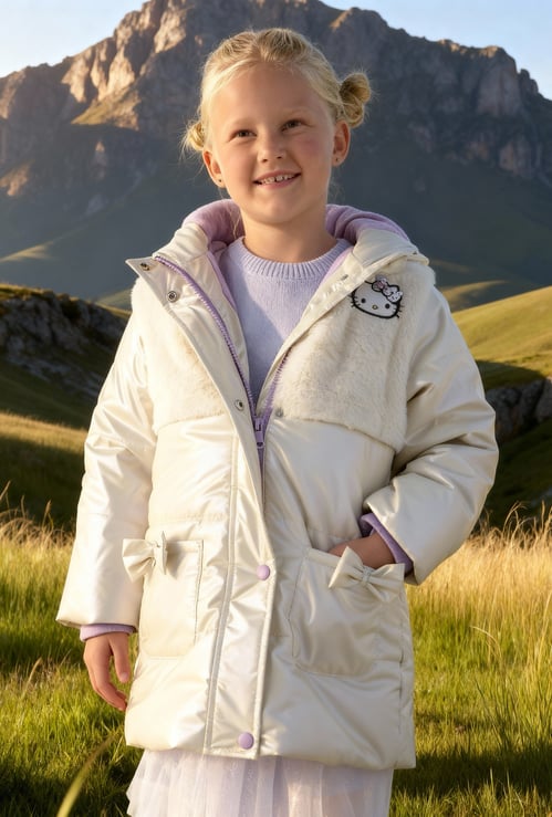 Hello Kitty Sequin Embellished Padded Jacket with Hood