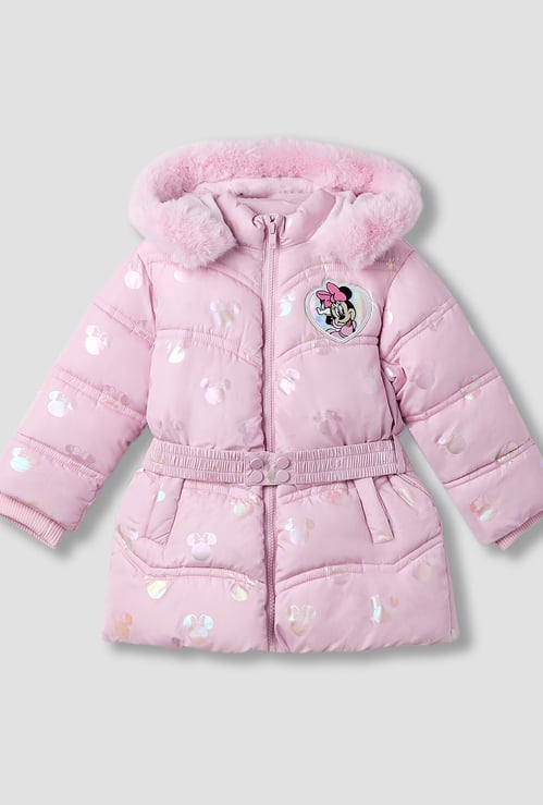 Minnie Mouse Print Puffer Jacket with Hood