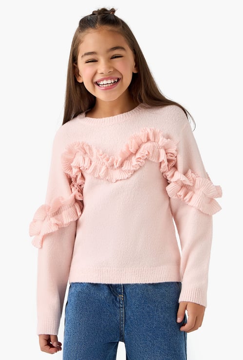 Juniors Sweater with Ruffle Detail