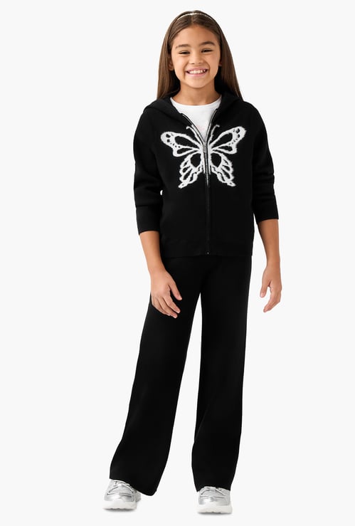 Juniors Butterfly Print Zip Through Hoodie and Pants Set