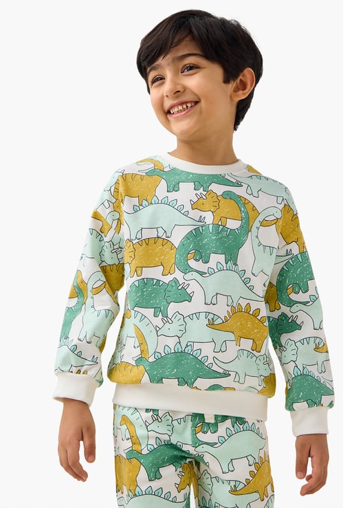 Juniors Dinosaur Print Sweatshirt with Long Sleeves