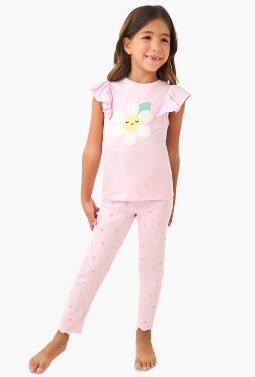 Juniors Floral Applique T-shirt and Pyjama Set
