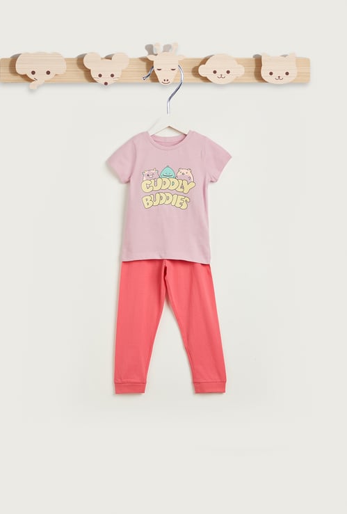 Juniors Graphic Print Short Sleeve T-shirt and Pyjama Set