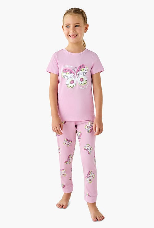 Juniors Butterfly Print T-shirt and Pyjama Set