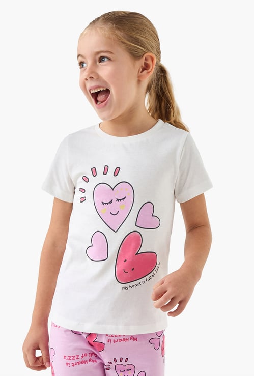 Juniors Heart Print T-shirt and Pyjama Set