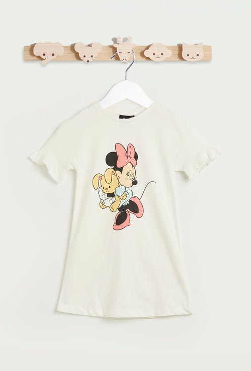 Minnie Mouse Print Dress with Short Sleeves