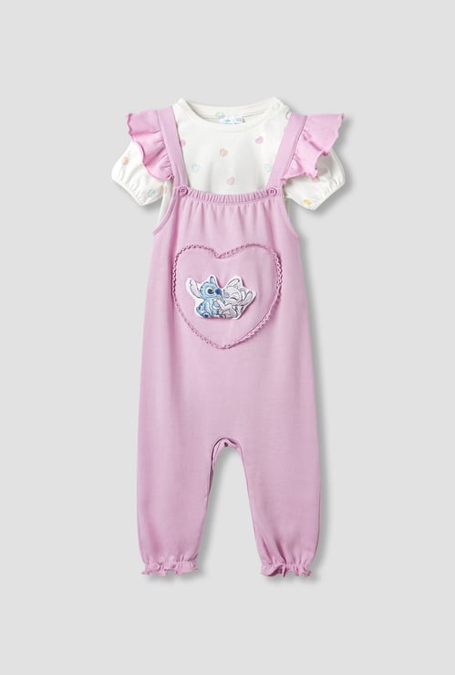 Angel and Stitch Applique T-shirt and Dungarees Set