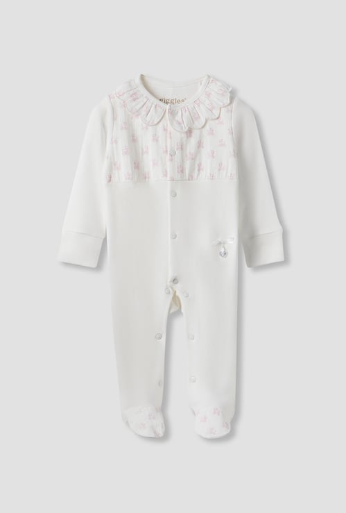 Giggles Printed Collared Sleepsuit with Button Closure
