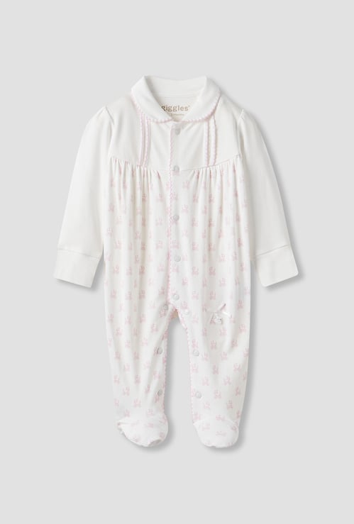 Giggles Pram Print Collared Sleepsuit with Long Sleeves