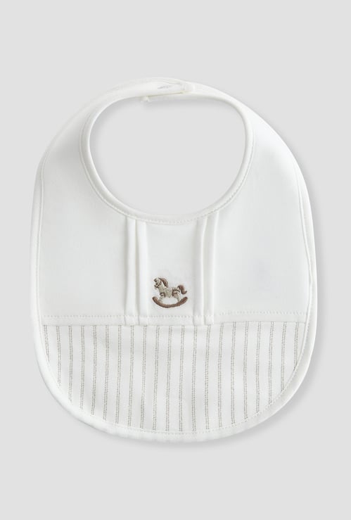 Giggles Rocking Horse Embroidered Bib with Button Closure