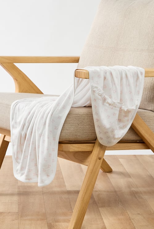 Giggles Printed Receiving Blanket with Bow and Ruffle Detail