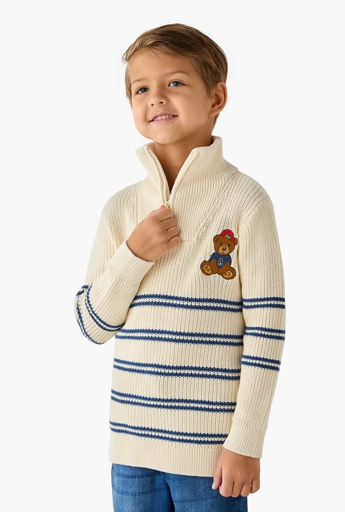Juniors Striped Sweater with Zip Closure