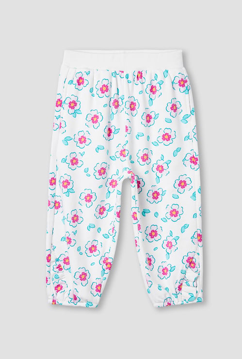 Juniors Floral Print Joggers with Ruffle Detail