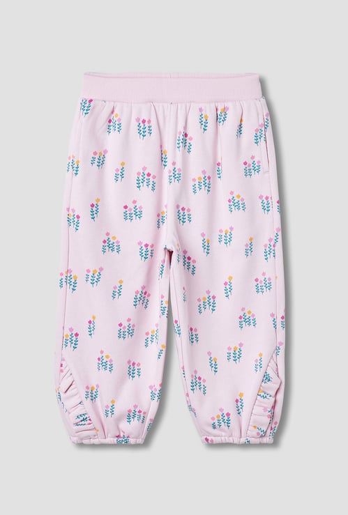 Juniors Floral Print Joggers with Ruffle Detail