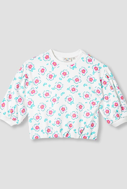 Juniors Floral Print Sweatshirt with Long Sleeves