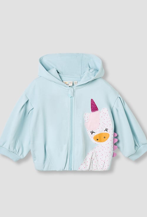 Juniors Unicorn Applique Hooded Sweatshirt with Long Sleeves