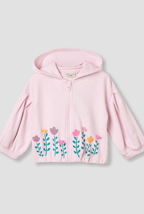 Juniors Floral Print Hooded Sweatshirt with Long Sleeves