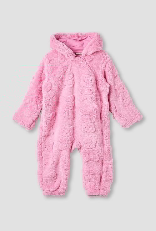 Juniors Textured Hooded Romper with Long Sleeves