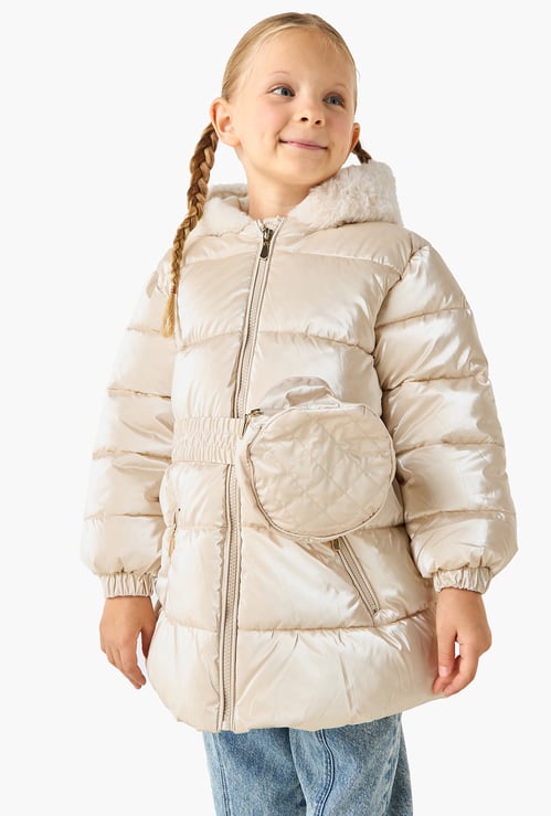 Juniors Padded Jacket with Hood and Waist Bag