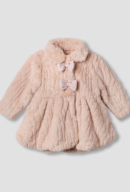 Juniors Bow Accent Collared Jacket with Long Sleeves