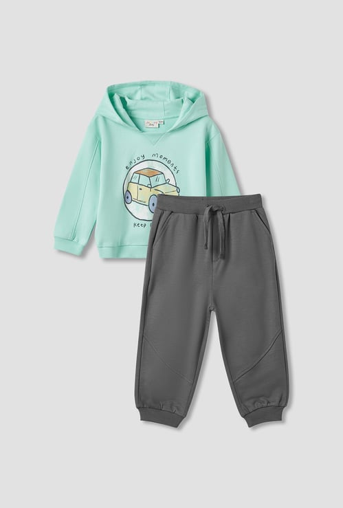 Juniors Graphic Print Hooded Sweatshirt and Joggers Set