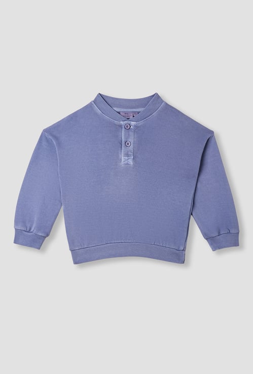 Juniors Solid Henley Neck Sweatshirt with Long Sleeves