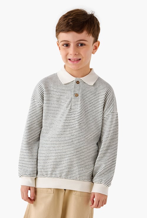 Juniors Eligo Striped Polo Sweatshirt with Long Sleeves