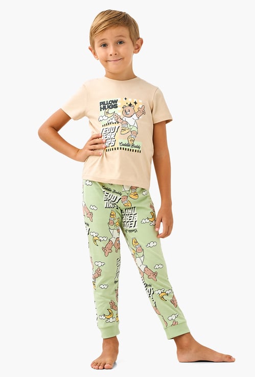 Juniors Teddy Bear Print T-shirt and Pyjama Set