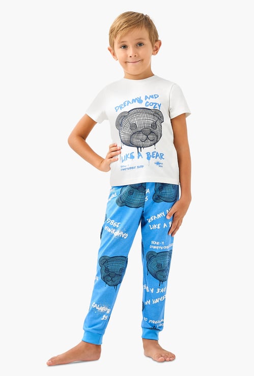 Juniors Bear Print T-shirt and Pyjama Set