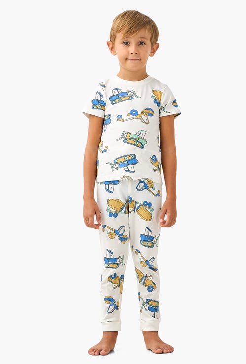 Juniors Construction Vehicle Print T-shirt and Pyjama Set