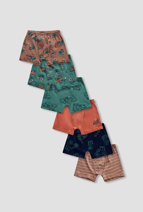 Juniors Printed Trunks with Elasticated Waistband - Set of 6