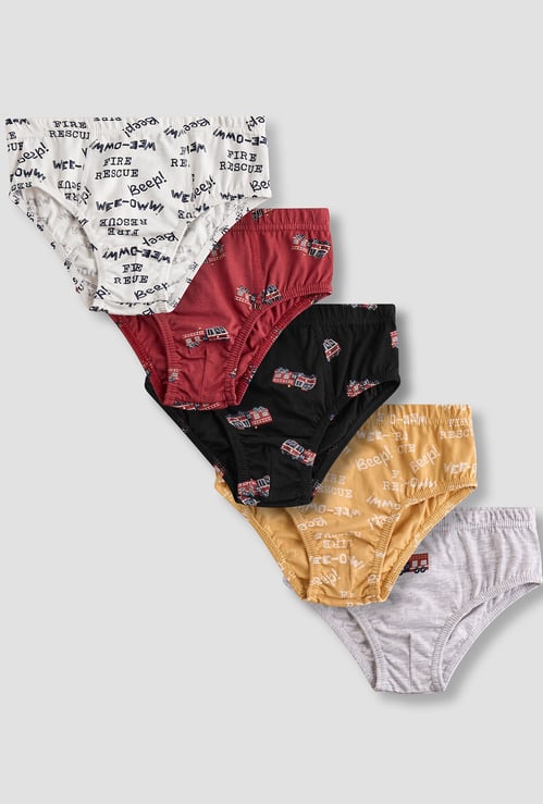 Juniors Printed Briefs with Elasticated Waistband - Set of 5