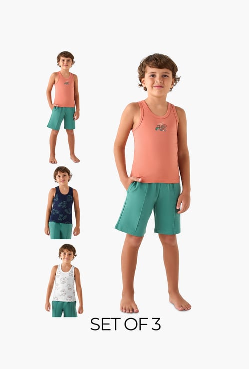 Juniors Construction Vehicle Print Vest - Set of 3