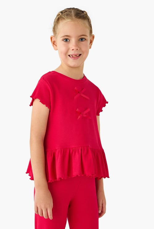 Juniors Ribbed Peplum Top and Pyjama Set