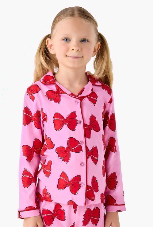 Juniors Bow Print Shirt and Pyjama Set