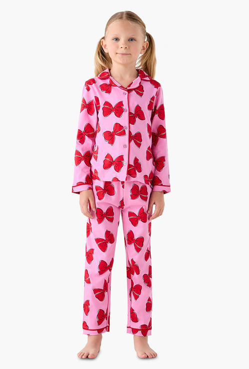 Juniors Bow Print Shirt and Pyjama Set
