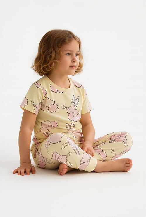 Juniors All-Over Bunny Print T-shirt and Pyjama Set