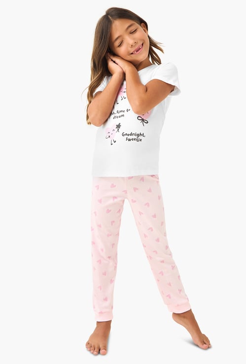 Juniors Heart Print T-shirt and Pyjama Set