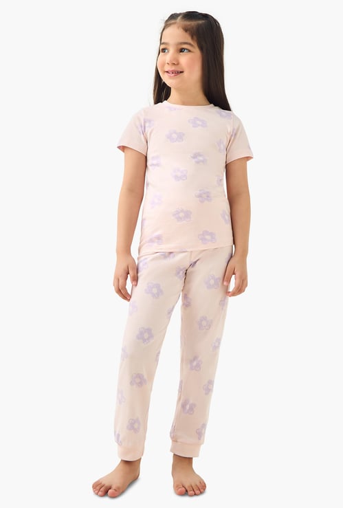 Juniors Floral Print T-shirt and Pyjama Set