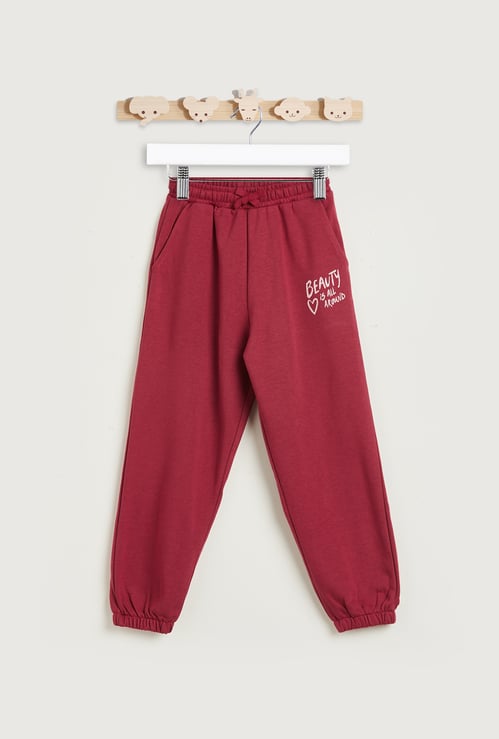 Juniors Slogan Print Joggers with Drawstring Closure and Pockets