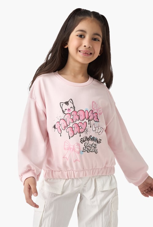 Juniors Graphic Print Sweatshirt with Long Sleeves