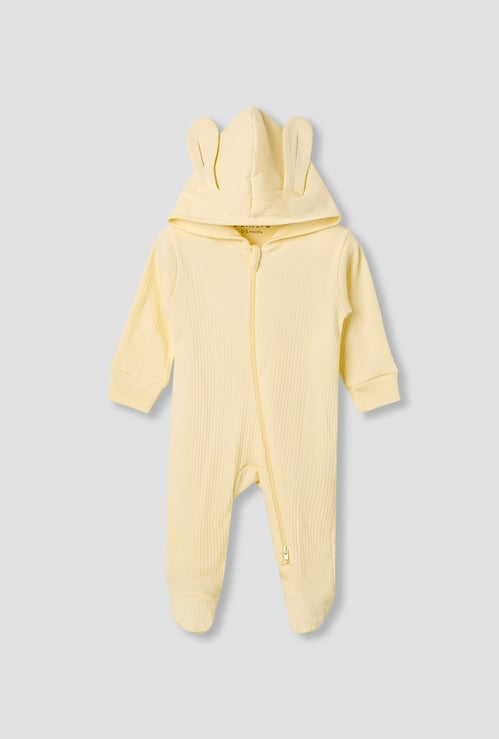 Juniors Hooded Sleepsuit with Moving Ears Applique and Zip Closure