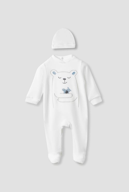 Juniors Embroidered Velour Sleepsuit with Beanie