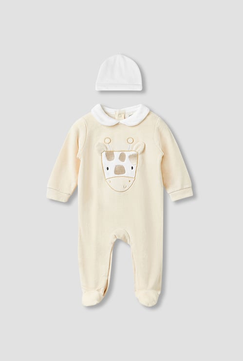 Juniors Applique Collared Sleepsuit with Beanie