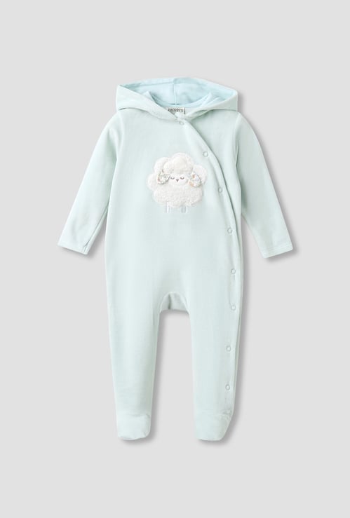 Juniors Sheep Applique Hooded Velour Sleepsuit