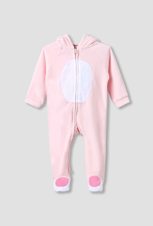 Juniors Applique Hooded Velour Sleepsuit with Long Sleeves