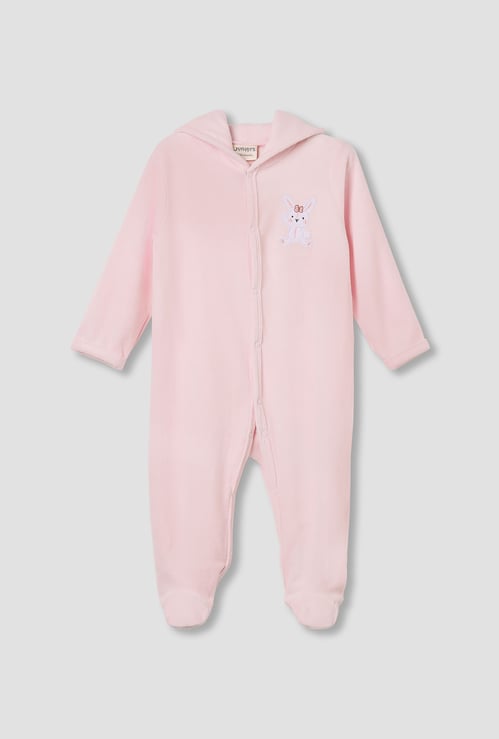Juniors Bunny Embroidery Hooded Sleepsuit with Long Sleeves